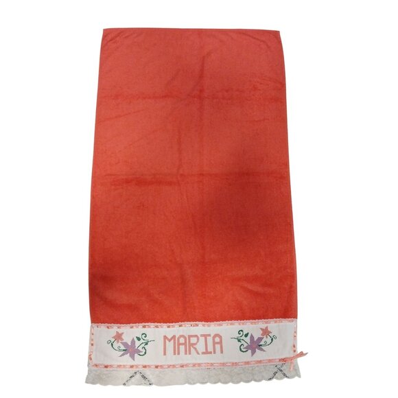 Vintage Cross Stitch Towel Personalized With Lace Trim Embroidered Name "Maria" - Picture 1 of 5